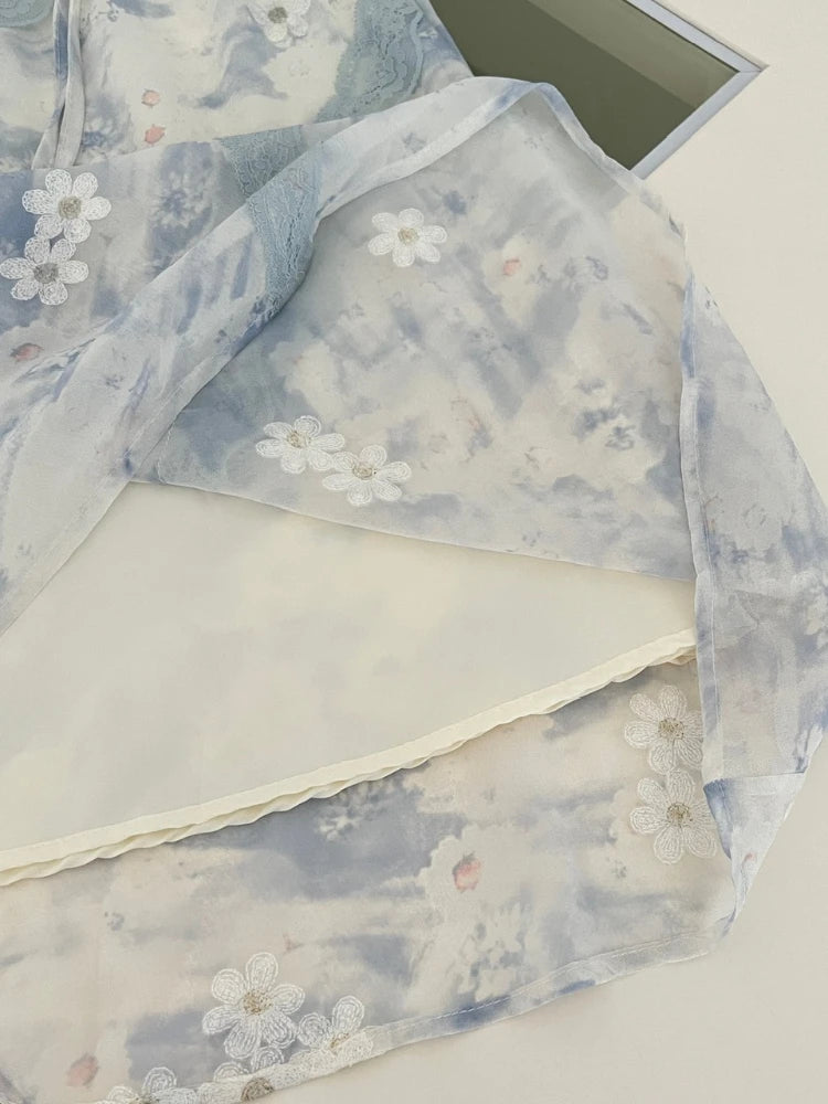 2025 Fairy Print Midi Dress Women Fashion Elegant Vacation Floral Spaghetti Strap Dresses Summer Korean Sexy Bodycon Vestidos