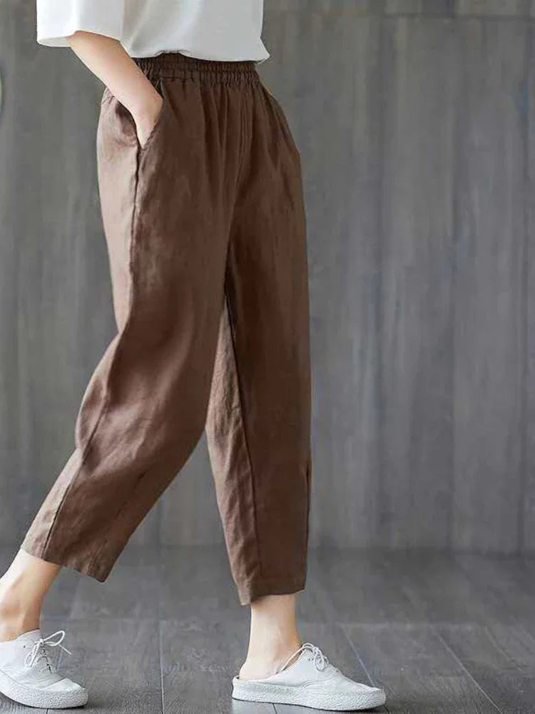 Summer Solid High-Waisted Elastic Waist Pants for Women Korean Fashion Casual Loose Haren Streetwear