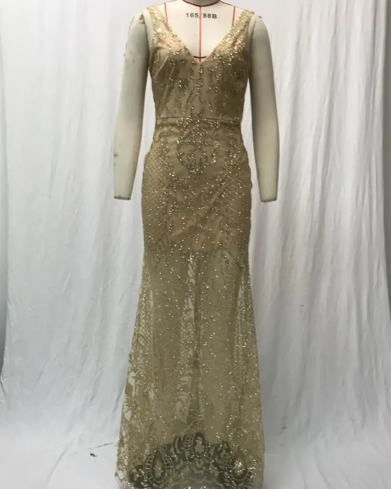 Summer New Sleeveless Sexy V-neck Sequined Solid Color Slim Fit Dress For Women (Real Photo)