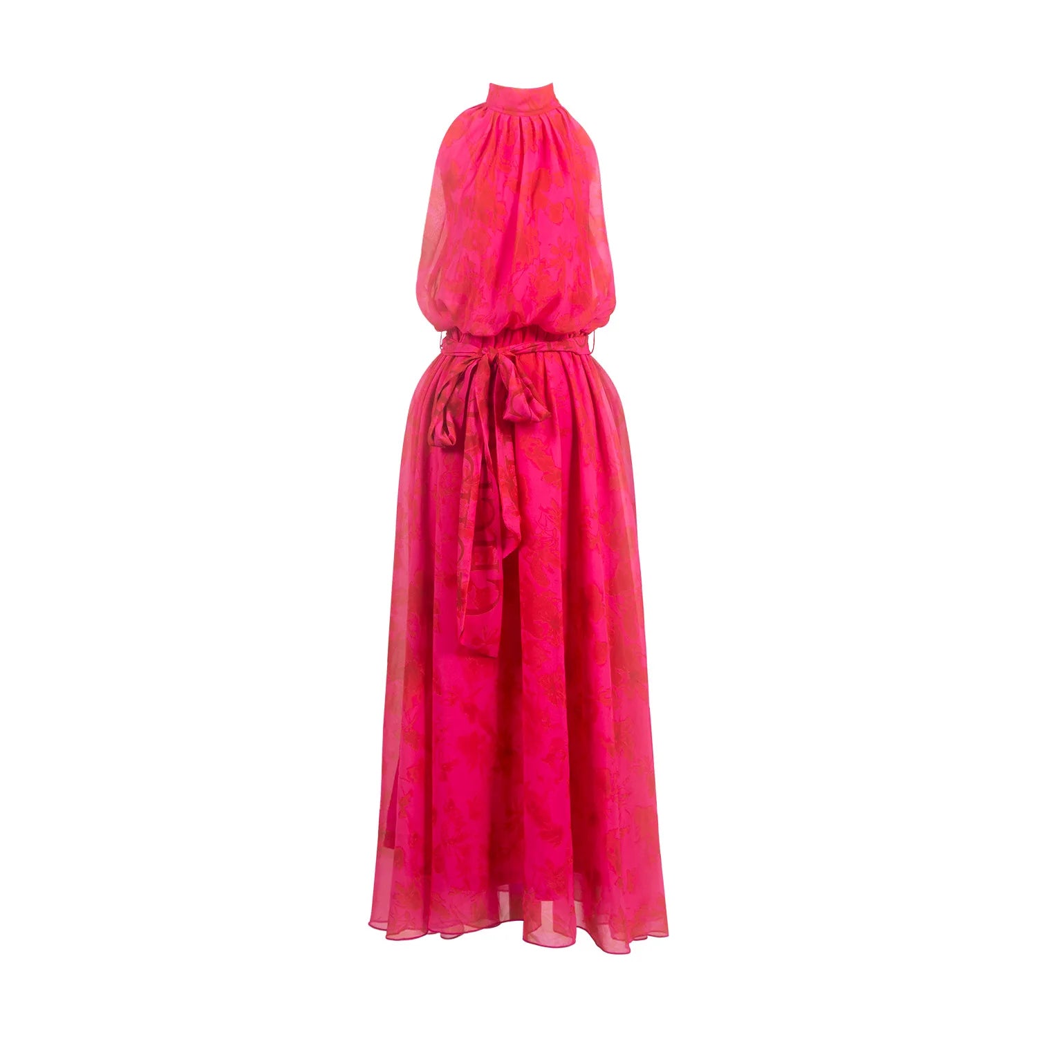 Women's Dress New Neck Hanging Chiffon Long Dress Rose Red Date Party A-line Women's Wear