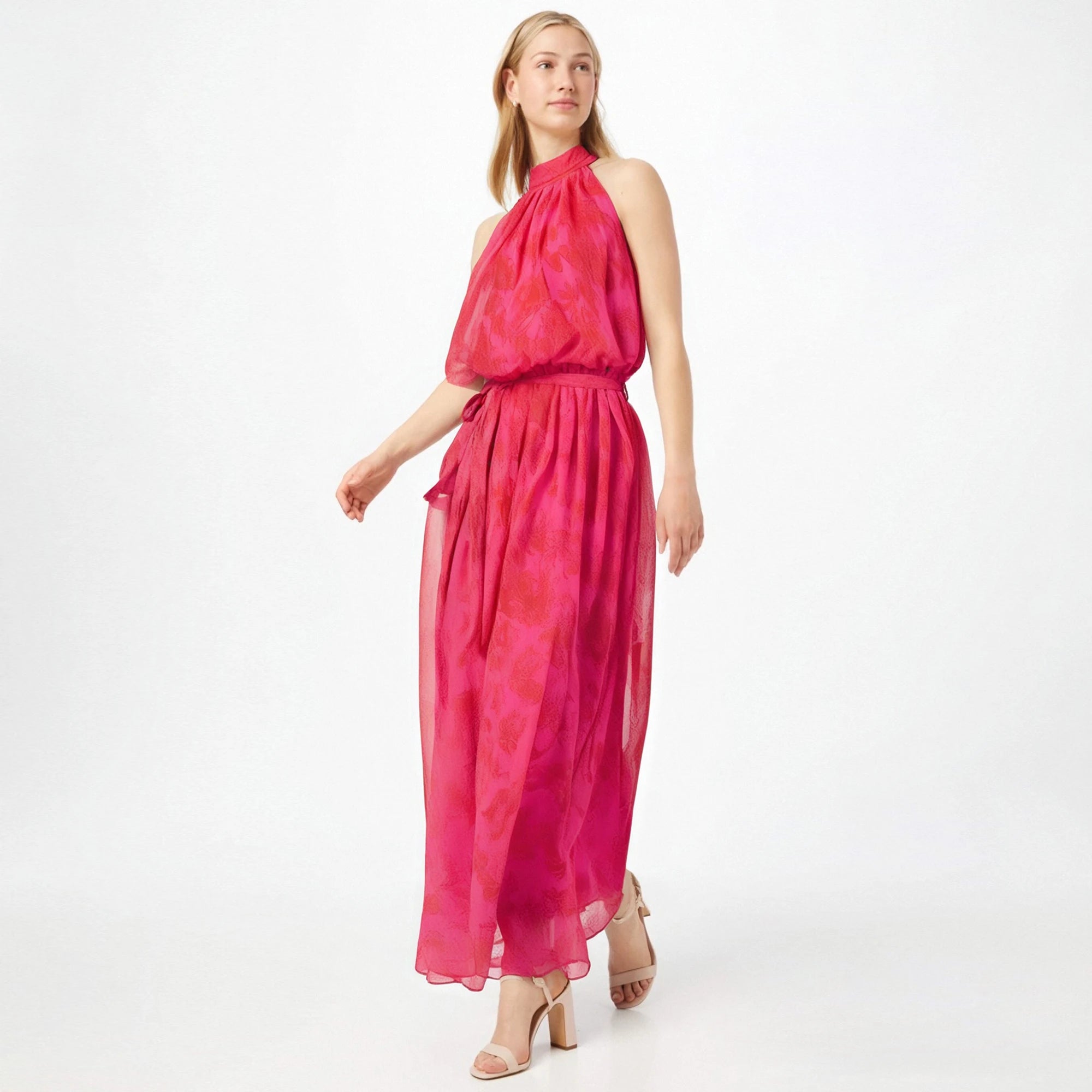 Women's Dress New Neck Hanging Chiffon Long Dress Rose Red Date Party A-line Women's Wear