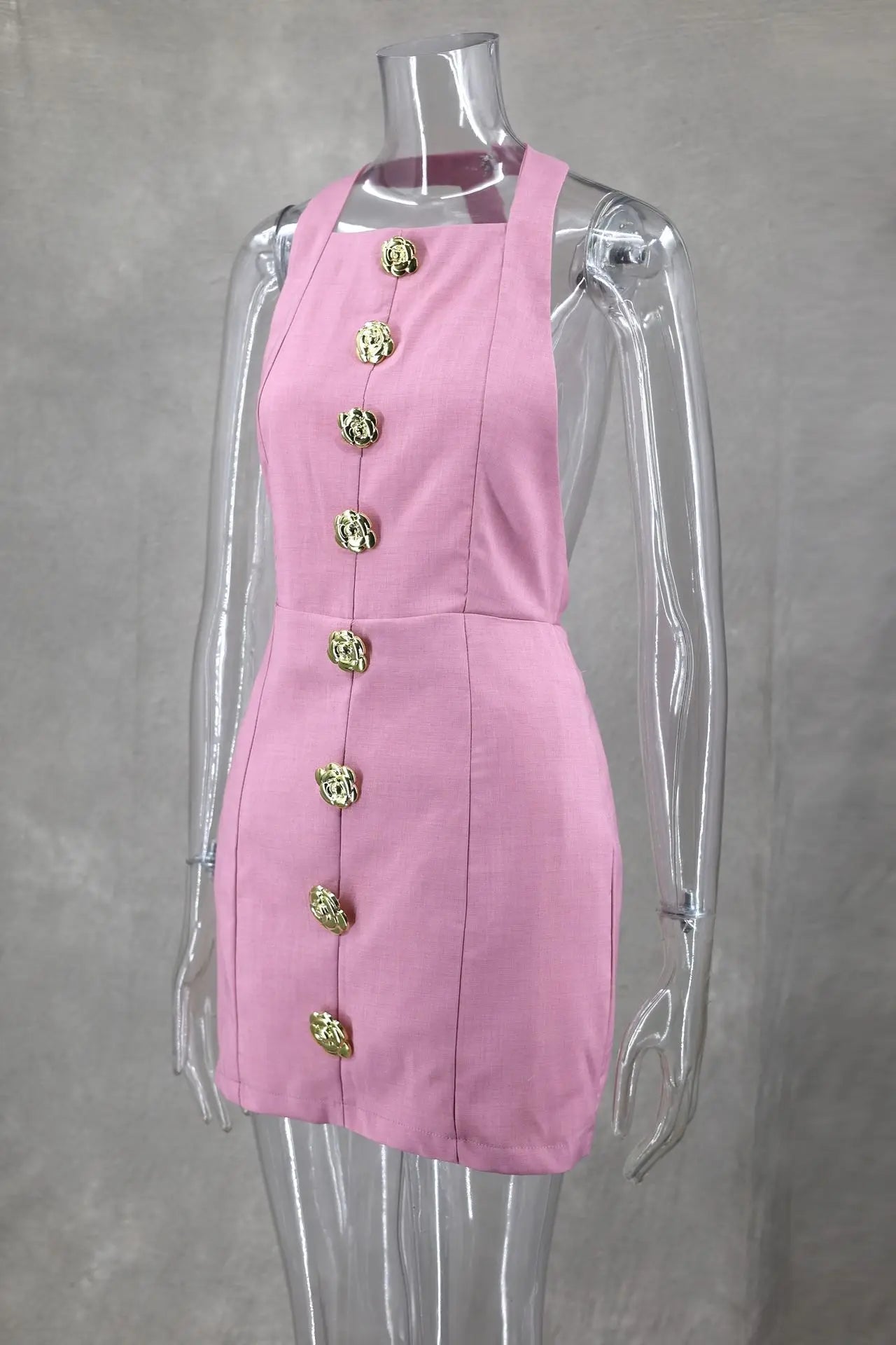 Sexy Cut Out Rose Button Halter Mini Dress Women Fashion Sleeveless Backless Party Dresses 2025 Summer Elegant Female Vestidos