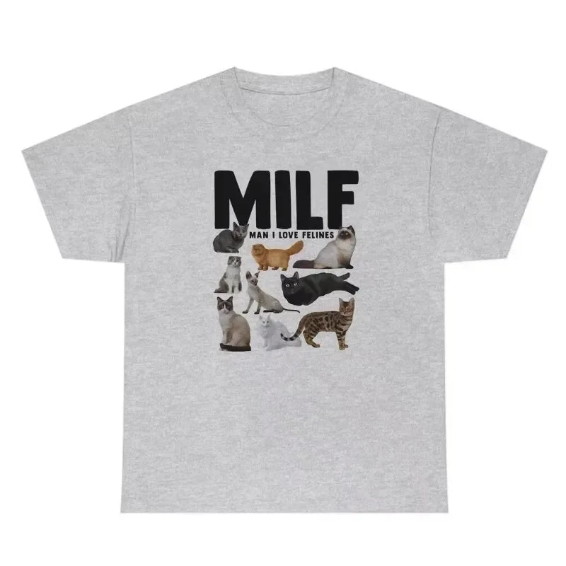 MILF Man I Love Felines Women Funny Meme T Shirt Casual Short Sleeve Cat Lover Tshirt Female