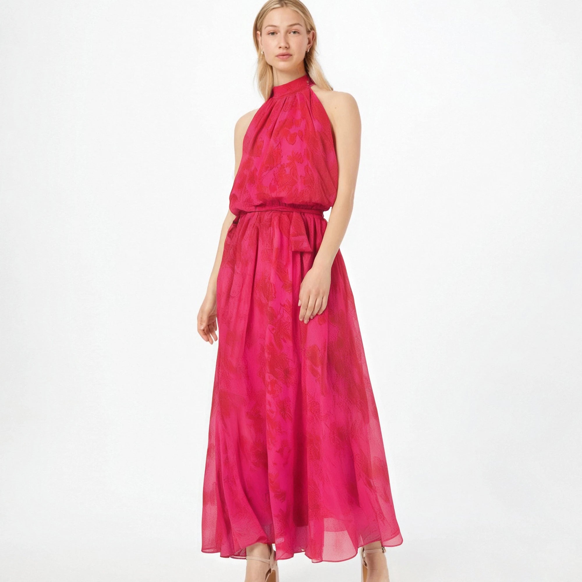 Women's Dress New Neck Hanging Chiffon Long Dress Rose Red Date Party A-line Women's Wear
