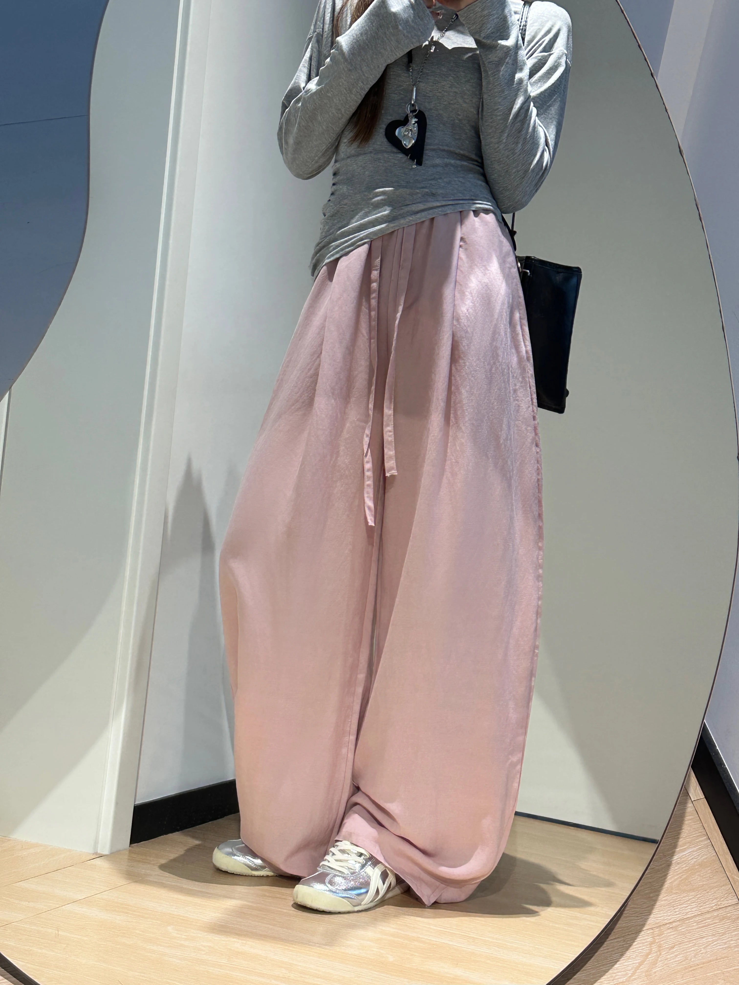 Linen pants with hem, wide-leg pants, women's summer thin, high-waisted, loose, drape, laid-back style Yamamoto pants